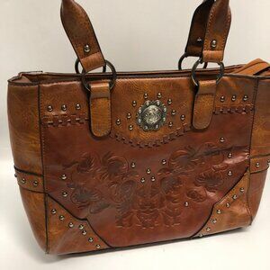 Western Tote Ladies Top Handle Shoulder Handbags Vintage Concho Studs Lavawa
